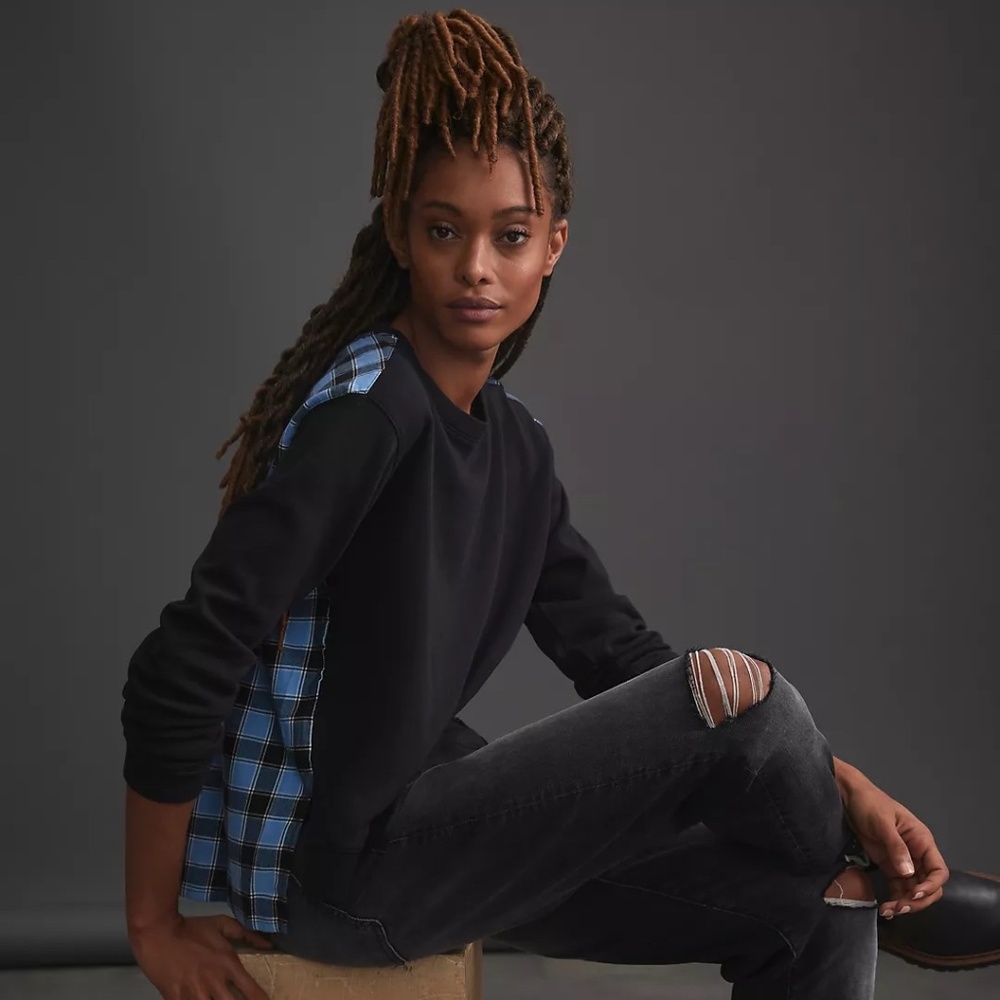 Pilcro Contrast Flannel Sweatshirt- NWOT
